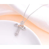 925 Sterling Silver Cubic Zirconia Mom Heart Cross Necklace for Women Mother Birthday Mother's Day Gift, 18 Inch Chain