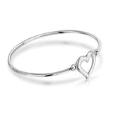 925 Sterling Silver Open Heart Bangle Bracelet For Women For Girlfriend Polished