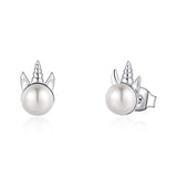  Silver Freshwater Pearl Unicorn Stud Earrings 