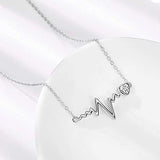 925 Sterling Silver Heartbeat Necklace for Her Platinum Plated Lifetime Pulse Necklace for Women
