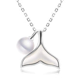 Silver Round Pearl Mermaid Pendant Necklace 