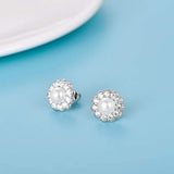 925 Sterling Silver Flower Pearl Stud Earring with Cubic Zirconia Earrings for Women