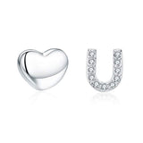 Silver heart-shaped and U-shaped small stud earrings