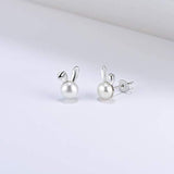 Sterling Silver Freshwater Pearl Rabbit Stud Earrings Animal Earrings Tiny Small Single Pearl Fine Jewelry for Women Teen Girls