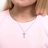 Rhodium Plated Sterling Silver Cubic Zirconia CZ Cross Fashion Pendant Necklace
