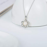 925 Sterling Silver Rose Flower Pendant Necklace with 7-8mm Handpicked White Freshwater Pearl Necklace for Women Teen Girls