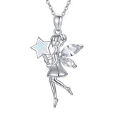  Silver Angel Wings Fairy with magic wand Necklace