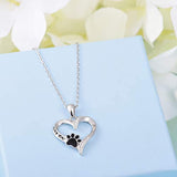 Pet Cat Dog Paw Print Necklace - 925 Sterling Silver Jewelry Cute Paw in Heart Pendant for Women