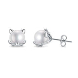  silver Pearl Stud Earrings