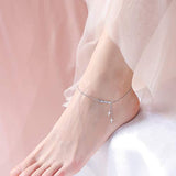 Sterling Silver Double Cross Anklet Dainty Boho Beach Cute Foot Anklet  Adjustable Bead Heart Anklet for Women Girlfriend