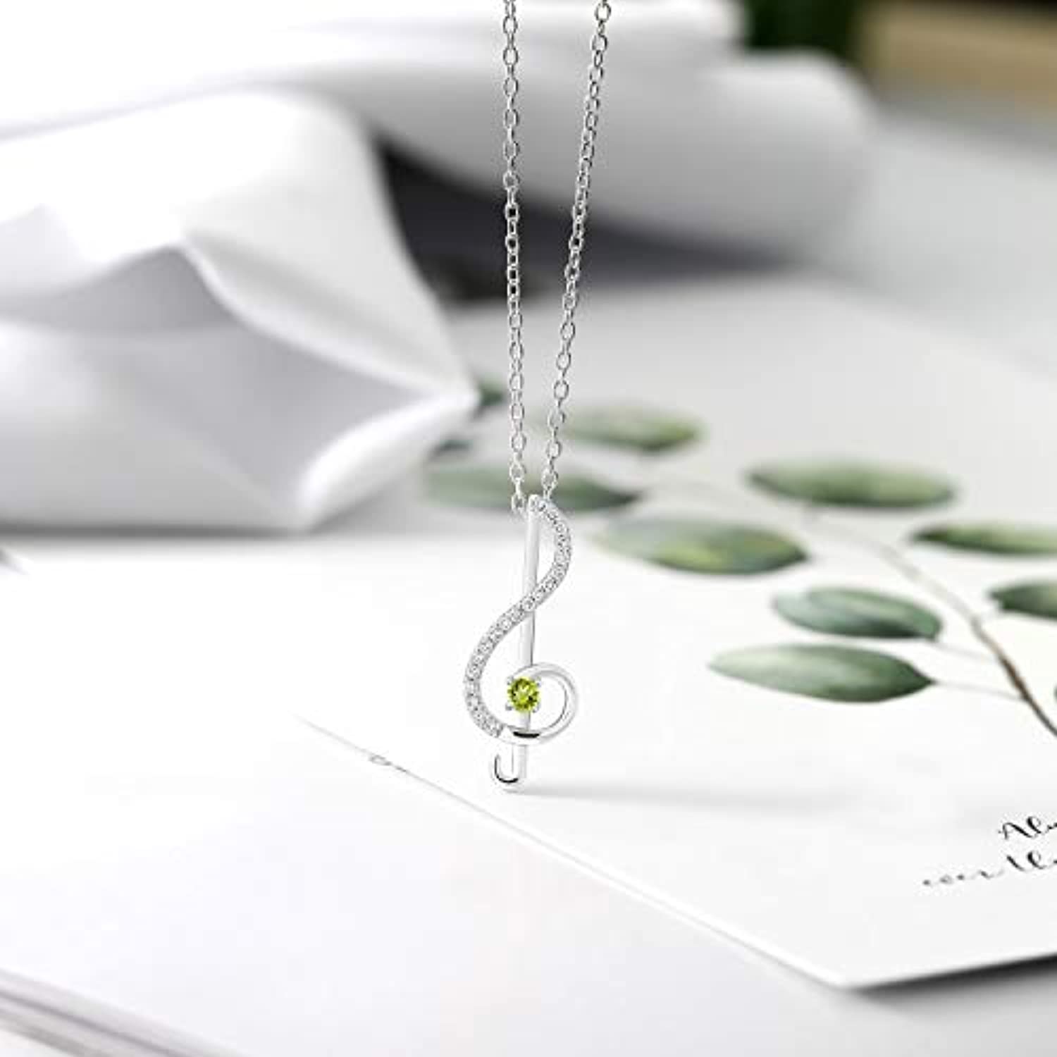 Keren Hanan Inspired by Music 925 Silver Treble Clef Green Peridot and Set with White Zirconia