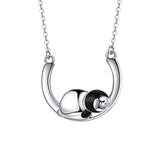  Silver Cute Penguin On Moon Necklace Pendant