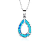 Blue Opal Hallow Teardrop Dainty Delicate Necklace