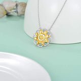 Sunflower Necklace Sterling Silver You Are My Sunshine Spinning Roating Flower Pendant Necklace for Women