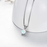 Sterling Silver Synthetic Opal Pendant Necklace, Birthday Gifts Idea Opal Necklace for Women