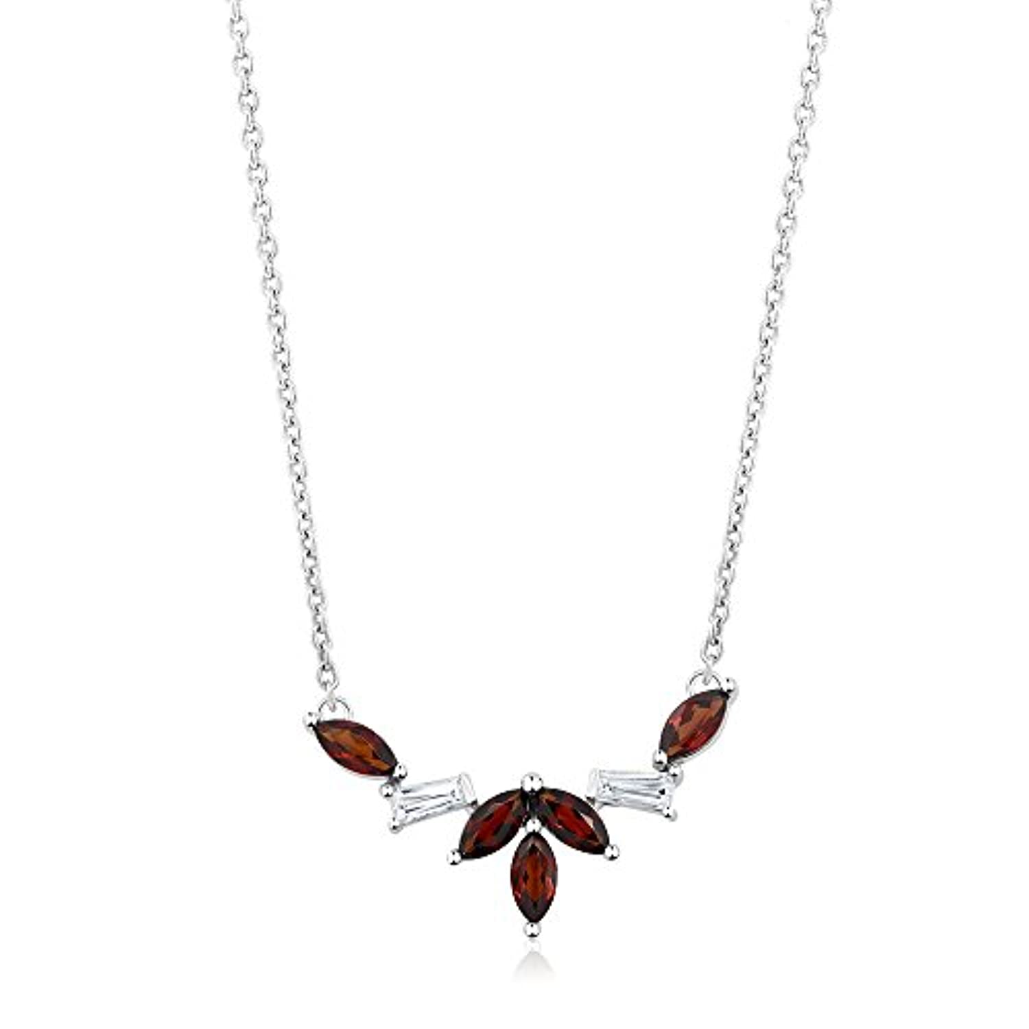 925 Sterling Silver Marquise Cut Red Garnet 1 Inch Pendant Necklace