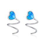 Silver Opal Heart Crawler Earrings 