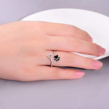 925 Sterling Silver Ring Paw Print Love Heart Open Adjustable Ring Pet Dog Cat Claw Animal Jewelry Gift For Pet Lovers