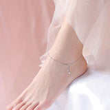 Sterling Silver Anklets Dainty Boho Beach Cute Foot Anklet  Adjustable Bead Heart Anklet for Women Girlfriend