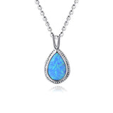 Blue Opal Teardrop Dainty Delicate Necklace
