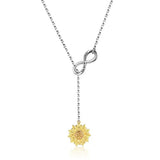 Silver Sunflower Infinity Y-Pendant Necklace
