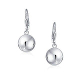 Simple Basic Dangling Leverback Round Bead Ball Drop Earrings For Women Rose Gold Plated 925 Sterling Silver 8-10 MM
