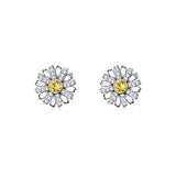  Silver Daisy Flower Stud Earrings with Swarovski Crystal