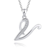 S925 Sterling Silver 26 Initial Letter Pendant Alphabet with CZ Necklace (Letter V)