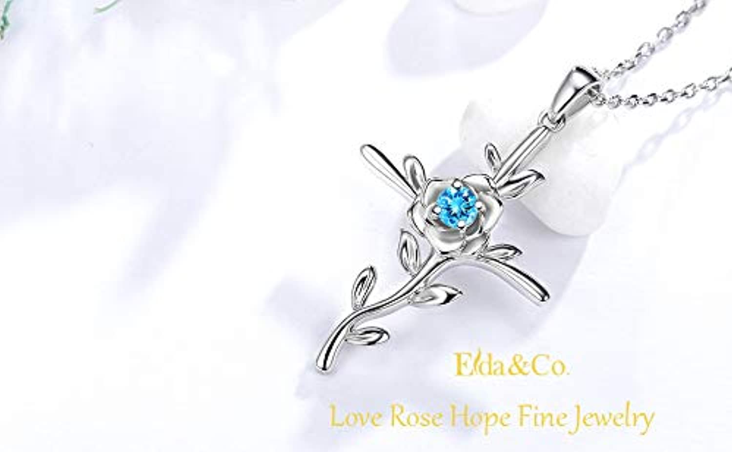Fine Jewelry for Wife Blue Aquamarine Necklace March Birthstone Jewelry for Wife Mom Teen Girls Birthday Gifts Anniversary Gifts Mother's Day Love Rose Hope Sterling Silver Jewelry