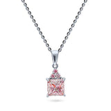  Silver CZ Morganite Color Princess Cut Pendant Necklace