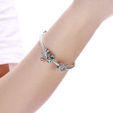 925 Sterling Silver Ribbon Bow Danlge Charm with CZ Heart Charm Beads for  Women