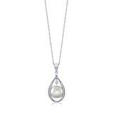 925 Sterling Silver 10.5MM Cultured Freshwater Pearl and Zirconia Pendant Necklace For Women With 18 Inch Silver Chain