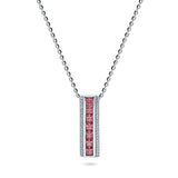  Silver Red CZ Bar Pendant Necklace 