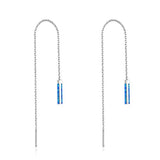 Blue Opal Bar Threader Dangle Drop Earrings