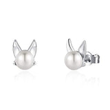 Silver Freshwater Pearl Fox Stud Earrings 