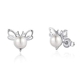 Silver Freshwater Pearl Bee Stud Earrings