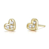 Yellow Gold plated Cubic Zirconia CZ Heart Small Stud Earrings Fashion Jewelry Gifts for Women Girls