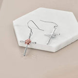 S925 Sterling Silver Dangle Drop Rose cross Earrings Jewelry Gifts for Women Girls Birthday