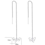 925 Sterling Silver Cubic Zirconia Threader Dragonfly Earrings,Pull through Long Chain Earrings