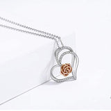 Double Heart with Flower Necklace for Women 925 Sterling Silver Love You Forever Heart Pendant Necklace for Women