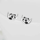 Cute Panda On Moon Animal Colections Stud Earrings For Women Daughter 925 Sterling Silver Hypoallergenic Stud Earrings