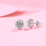 White Gold Plated 925 Sterling Silver Moissanite Classic Halo Stud  Earrings  for Women Jewelry