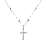 Silver  Beads White Plated Gold Necklace Love Heart Cross Cubic Zirconia Pendant 