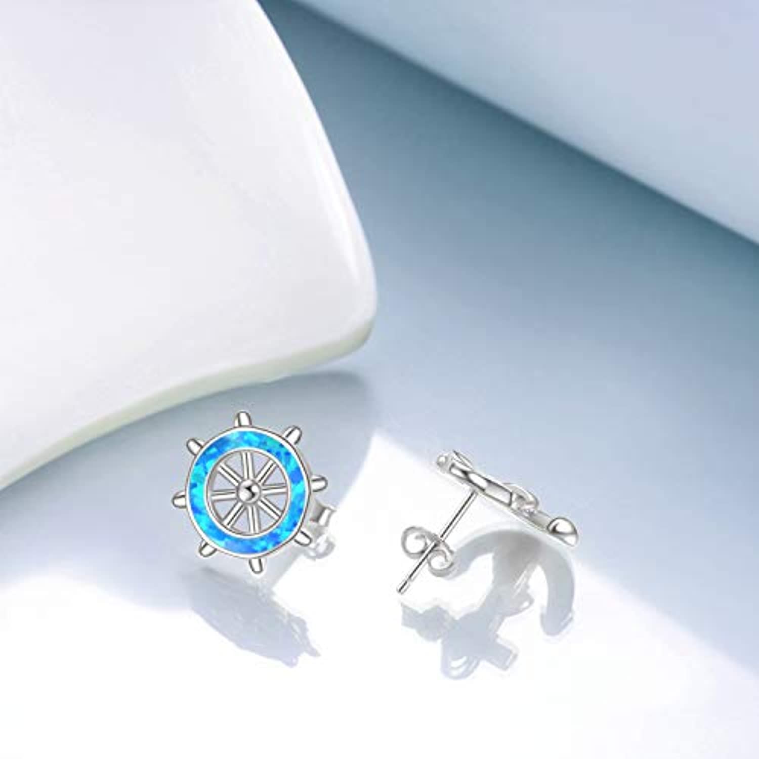 Anchor Stud Earrings Sterling Silver Hypoallergenic Rudder Studs Nautical Theme Anchor Earrings Jewelry for Women Girls Unisex