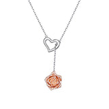 Rose Flower Pendant Long Heart Necklace