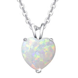 White Fire Opal Necklace Halo Heart Pendant