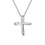 Bridal Simple White Simulated Pearl Infinity Cross Pendant Necklace For Women For Teen 925 Sterling Silver