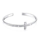 Silver Faith Hope Love CZ Cross Bangle Bracelet