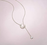 14K  White Gold Plated S925 Sterling Silver Moon Star Pendant Necklace Dainty Fine Jewelry