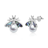 Silver Pearl bee Stud Earrings